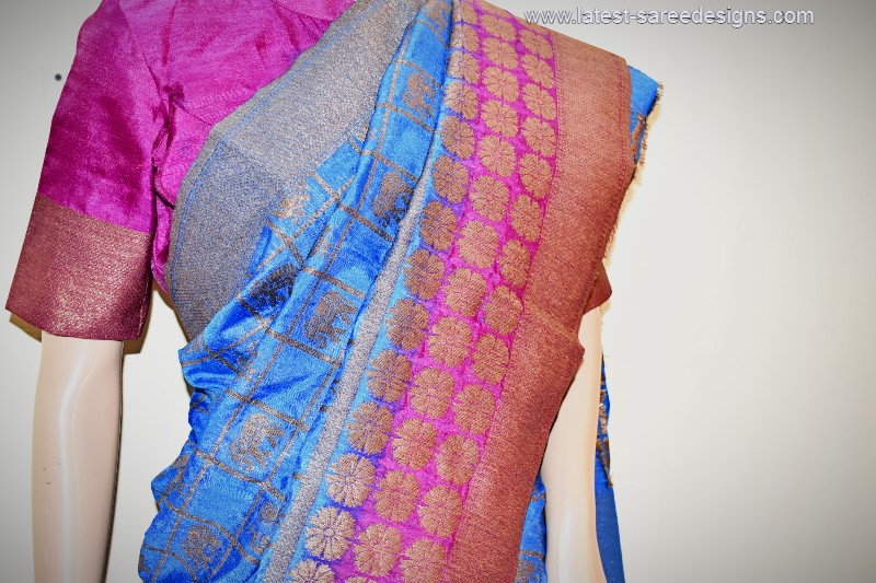 Silk cotton saree with elephant and peacock motifs