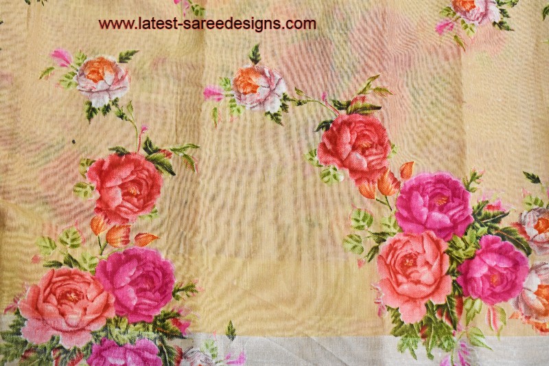 Linen cotton saree with floral prints