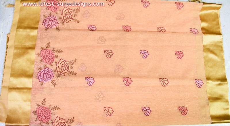 Saree with cross-stitch embroidery