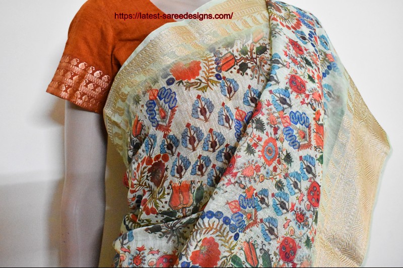 Khadi silk cotton with floral prints