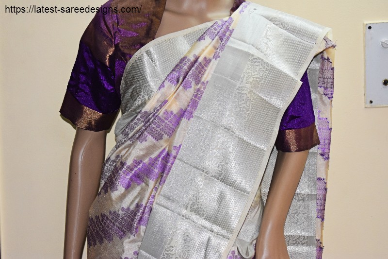 Silk cotton saree in white with thread woven design