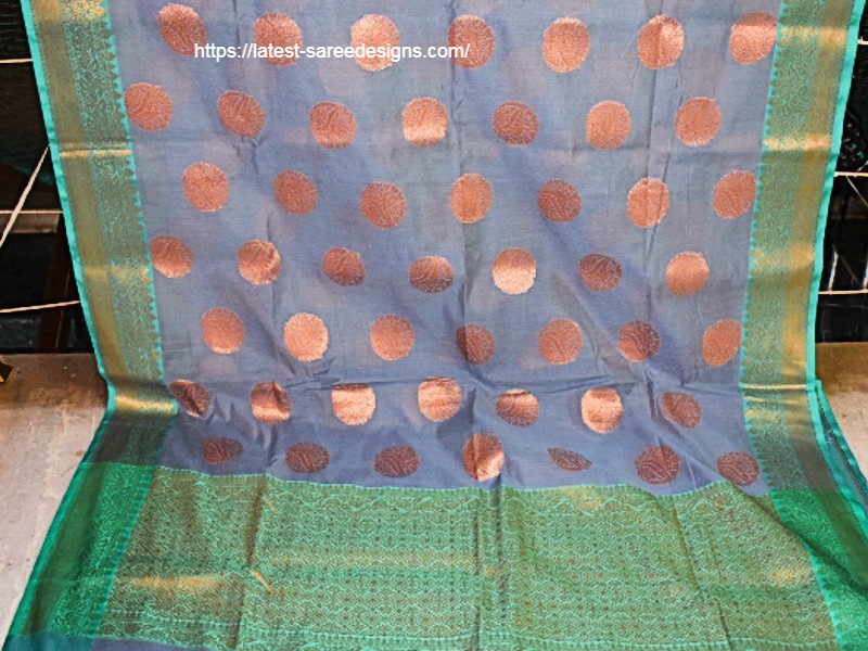 Pure cotton saree with copper zari motifs