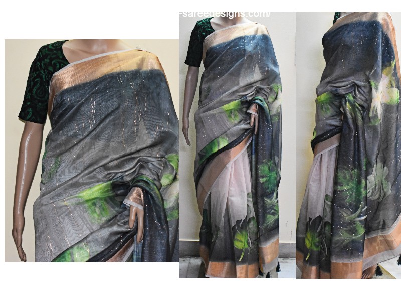 Tissue saree with hand painted
