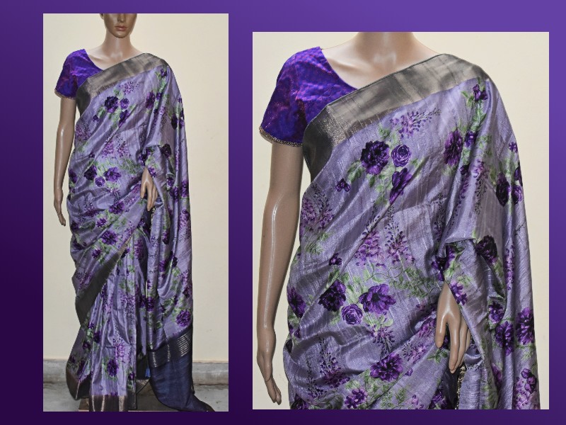 Floral print semi silk saree