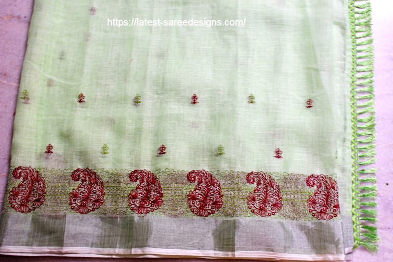 Embroidered linen saree in pastel color