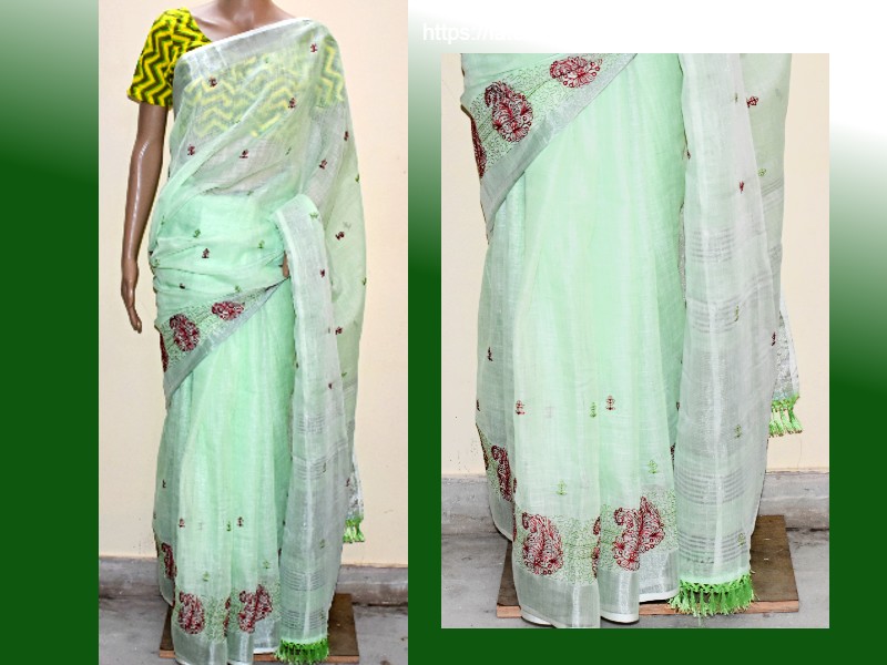 Linen embroidery saree