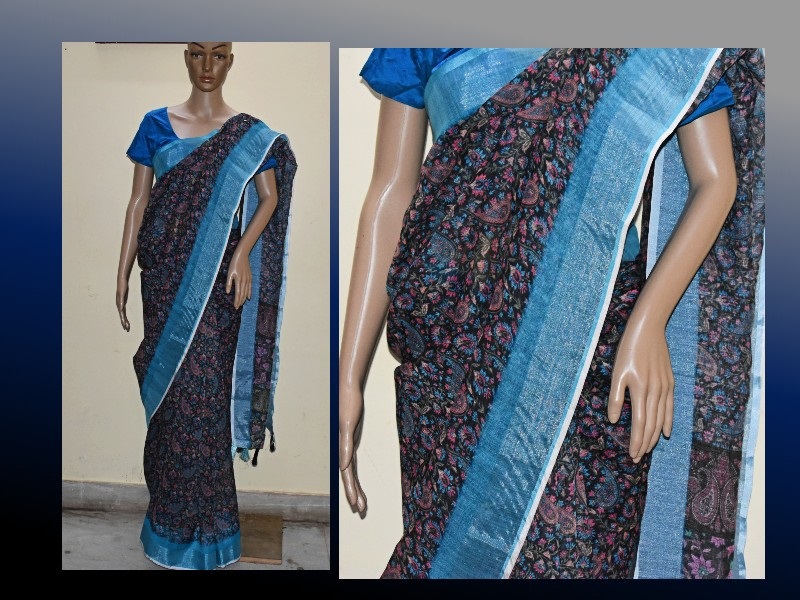 Khadi cotton saree with floral design